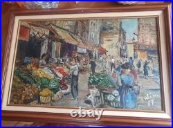 Superbe tableau vue de Marché De Paris par Armand Dalian 1967 Huile 61 X 38cm