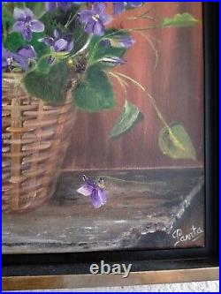 TABLEAU Peinture Acrylique sur toile en coton Panier de Violettes