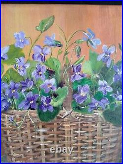 TABLEAU Peinture Acrylique sur toile en coton Panier de Violettes