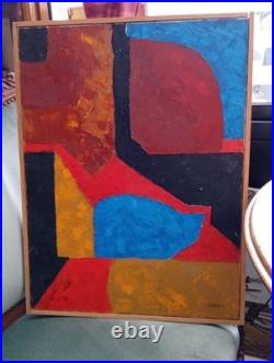 Tableau Acrylique Peinture Abstraite Signé J. LARDEAU janvier 1989, 62cm Sur 46cm