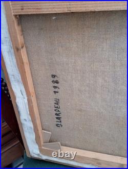 Tableau Acrylique Peinture Abstraite Signé J. LARDEAU janvier 1989, 62cm Sur 46cm