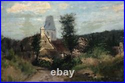 Tableau Ancien, Abords De Village, Huile Sur Toile, Peinture, Fin XIXe