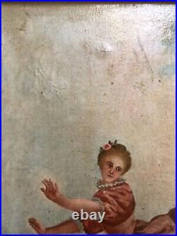 Tableau Ancien Encadré, Monogrammé, La Fuite, Huile Sur Toile, Peinture, XIXe