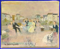 Tableau Ancien Huile Toile Portrait Famille Rassemblement Fête Odette PETITJEAN