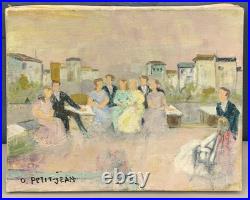 Tableau Ancien Huile Toile Portrait Famille Rassemblement Fête Odette PETITJEAN