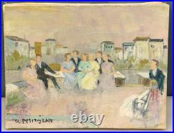 Tableau Ancien Huile Toile Portrait Famille Rassemblement Fête Odette PETITJEAN