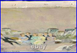 Tableau Ancien Huile Toile Portrait Famille Rassemblement Fête Odette PETITJEAN
