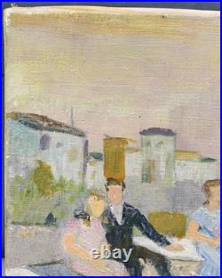Tableau Ancien Huile Toile Portrait Famille Rassemblement Fête Odette PETITJEAN