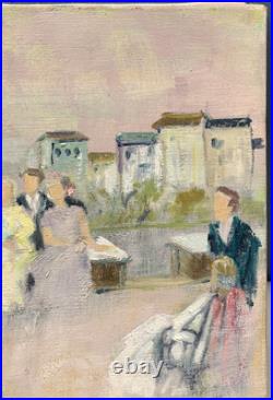 Tableau Ancien Huile Toile Portrait Famille Rassemblement Fête Odette PETITJEAN