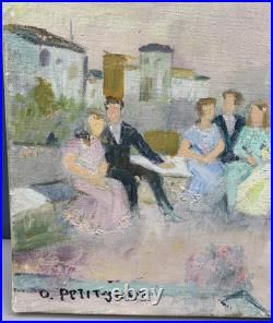 Tableau Ancien Huile Toile Portrait Famille Rassemblement Fête Odette PETITJEAN