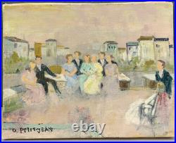 Tableau Ancien Huile Toile Portrait Famille Rassemblement Fête Odette PETITJEAN