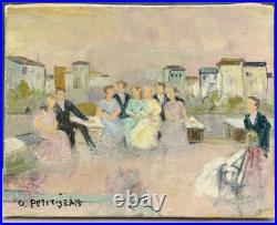 Tableau Ancien Huile Toile Portrait Famille Rassemblement Fête Odette PETITJEAN