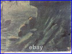Tableau Ancien Impressionniste Marine effet de Nuit Huile sur toile signée