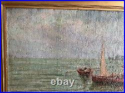 Tableau Ancien Marine Huile Sur Toile Signé De 1925