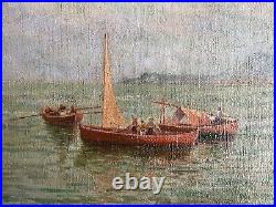 Tableau Ancien Marine Huile Sur Toile Signé De 1925