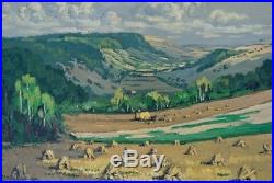 Tableau Ancien Paysage Moissons REX BARRAT Nièvre Bourgogne 60 x 73 cms