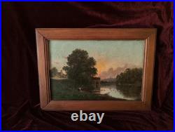 Tableau Ancien Peinture Huile Ecole Francaise de Barbizon Lavandiere Bois XIX 19