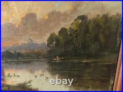 Tableau Ancien Peinture Huile Ecole Francaise de Barbizon Lavandiere Bois XIX 19