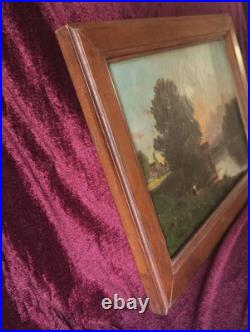 Tableau Ancien Peinture Huile Ecole Francaise de Barbizon Lavandiere Bois XIX 19