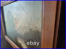 Tableau Ancien Peinture Huile Ecole Francaise de Barbizon Lavandiere Bois XIX 19