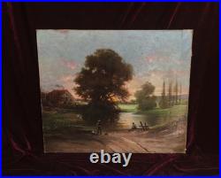 Tableau Ancien Peinture Huile HST Ecole de Barbizon Campagne Romantisme XIX 19