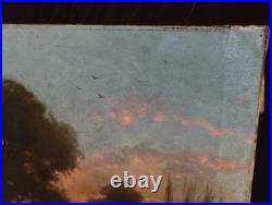 Tableau Ancien Peinture Huile HST Ecole de Barbizon Campagne Romantisme XIX 19