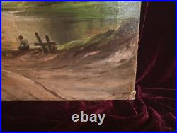 Tableau Ancien Peinture Huile HST Ecole de Barbizon Campagne Romantisme XIX 19