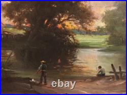Tableau Ancien Peinture Huile HST Ecole de Barbizon Campagne Romantisme XIX 19