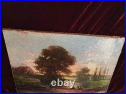Tableau Ancien Peinture Huile HST Ecole de Barbizon Campagne Romantisme XIX 19