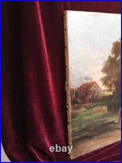 Tableau Ancien Peinture Huile HST Ecole de Barbizon Campagne Romantisme XIX 19