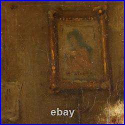 Tableau Ancien Scène avec Grand-Père et Petit Fils XIXe Siècle Original