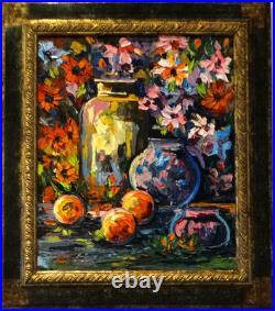 Tableau Armelle ANDREIS HST au couteau nature morte aux couleurs vitaminées