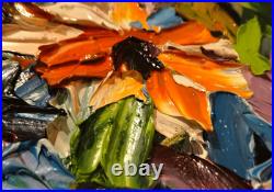 Tableau Armelle ANDREIS HST au couteau nature morte aux couleurs vitaminées