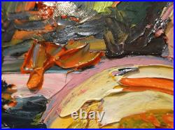 Tableau Armelle ANDREIS HST au couteau nature morte aux couleurs vitaminées