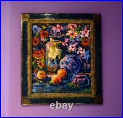 Tableau Armelle ANDREIS HST au couteau nature morte aux couleurs vitaminées