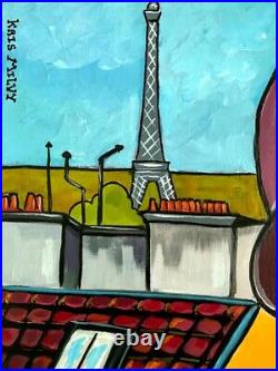 Tableau Art Deco Kris Milvy La Dame au Chapeau Paris Chat 54x73 cm COTE DROUOT