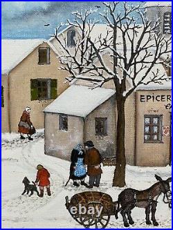 Tableau Art Moderne Naif Village sous la neige Huile signée Jacques Hara né 1933