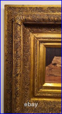Tableau, Cadre doré ancien bois/plâtre +Peinture vintage à l'huile sur toile/FR