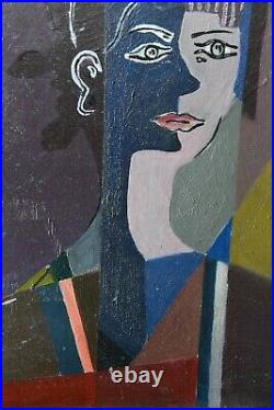Tableau Cubiste signé dans le gout de Jean Cocteau 1967 cubisme- portrait Rare