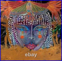 Tableau Égyptien Portrait Tribal Multicolore Coloré Art Brut Naïf Fait Main