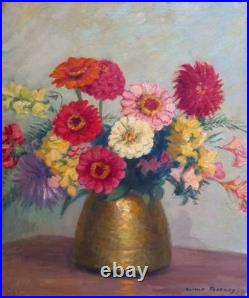 Tableau Fleurs Cuivre Olivier Flornoy 1894 1962 Magnifique Huile Sur Toile