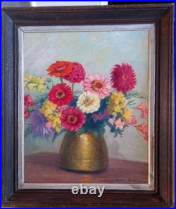Tableau Fleurs Cuivre Olivier Flornoy 1894 1962 Magnifique Huile Sur Toile