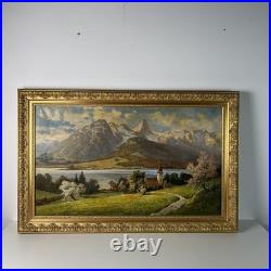 Tableau, Grand paysage alpin, huile sur toile signée Sures, Alpes Suisses