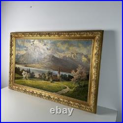 Tableau, Grand paysage alpin, huile sur toile signée Sures, Alpes Suisses