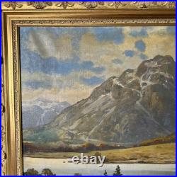 Tableau, Grand paysage alpin, huile sur toile signée Sures, Alpes Suisses
