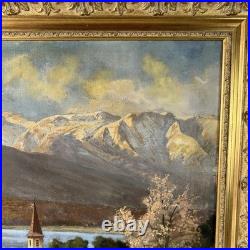 Tableau, Grand paysage alpin, huile sur toile signée Sures, Alpes Suisses