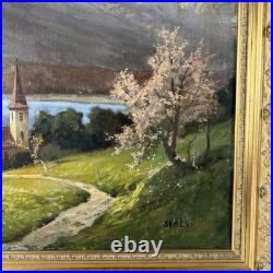 Tableau, Grand paysage alpin, huile sur toile signée Sures, Alpes Suisses