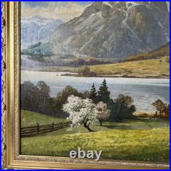 Tableau, Grand paysage alpin, huile sur toile signée Sures, Alpes Suisses