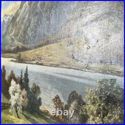 Tableau, Grand paysage alpin, huile sur toile signée Sures, Alpes Suisses