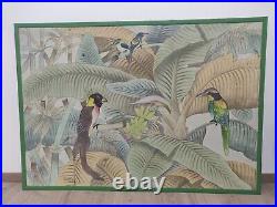 Tableau HUILE sur TOILE Oiseaux gazouillants signe SUJANA WYN 139x97cm Indonesie